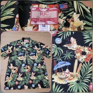RJC Christmas Santa Hawaiian Vacation Button Up Shirt USA Made Size Medium Men